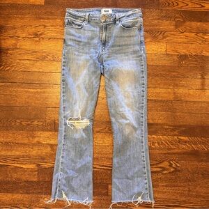 PAIGE Light Wash Distressed Cropped Flare Jeans